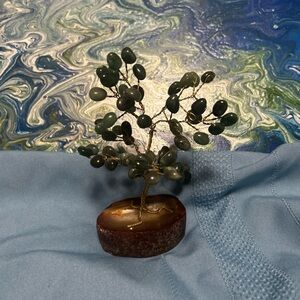 Green aventurine gemstone bonsai tree with natural agate base